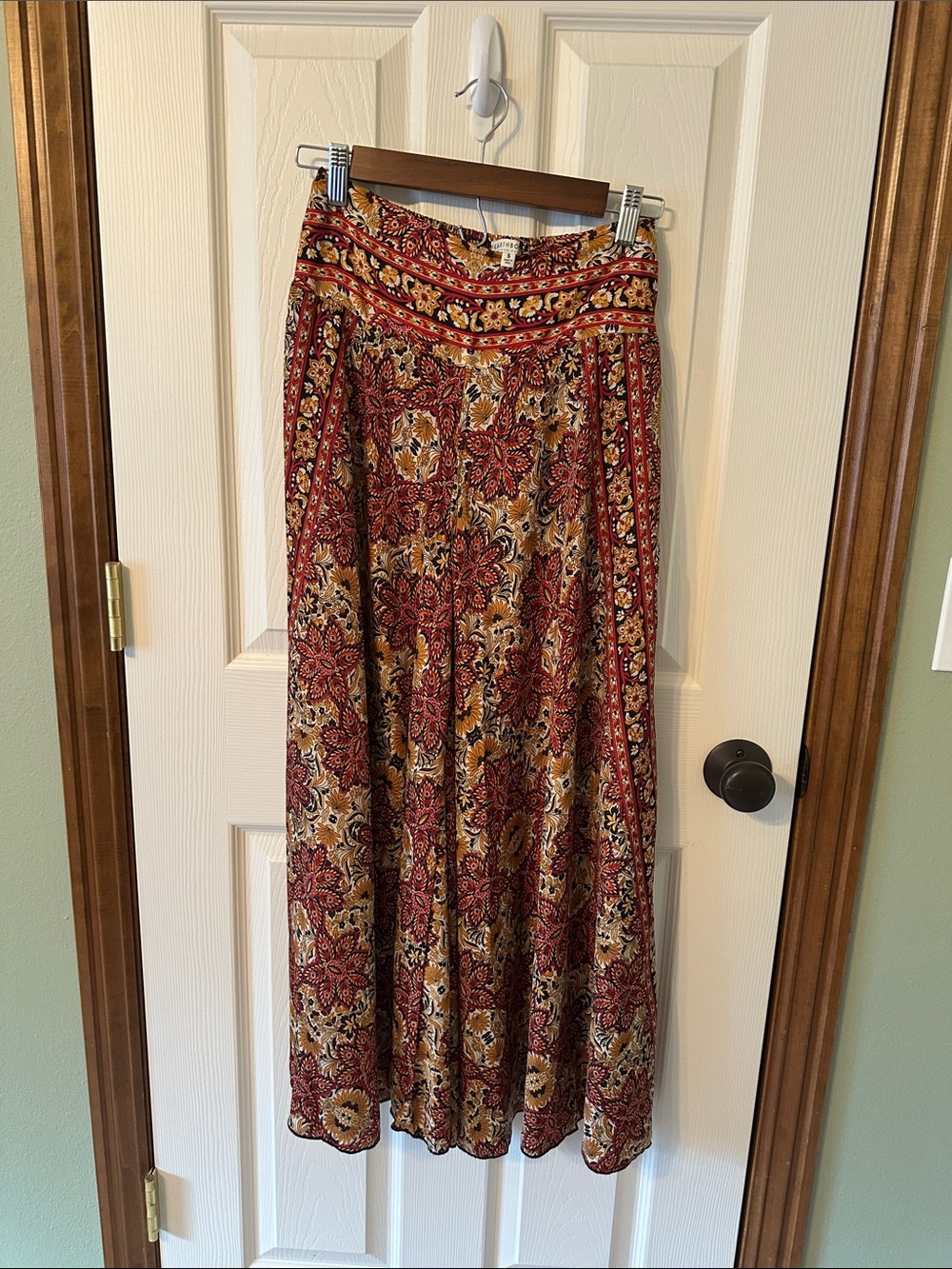 EARTHBOUND Burgundy and Mustard Floral Wide-Leg Palazzo Pants